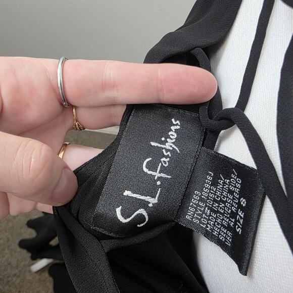 S.L. Fashions Black Beaded 90's Flapper Party Feminine Midi Dress Size 8 - Picture 4 of 7